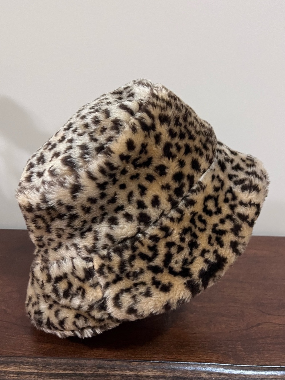 VINTAGE 90s Kim Rogers Leopard Faux Fur Bucket Hat